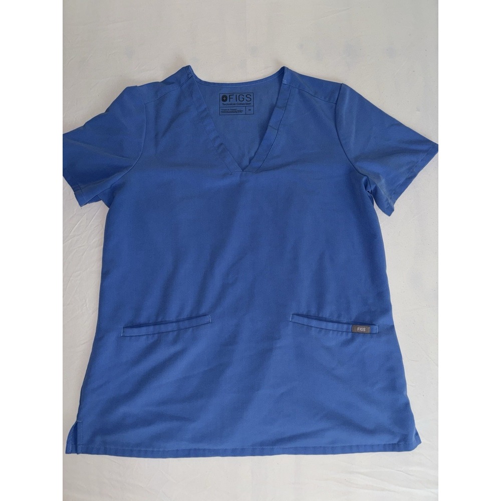FIGS Womens Blue Scrub Top Scrubs 2 Pocket Technical Collection Top Size M